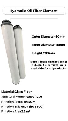 Cartuccia in fibra di vetro elemento filtro per filtrazione idraulica di olio con altezza 500 mm e temperatura massima di 80 °C