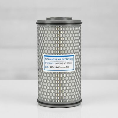 Dimensione inferiore 410x55 mm Elemento filtro cartuccia con efficienza di filtrazione 998 per cento Particelle più grandi di 03 a 05um e diametro superiore OD 178mm Utilizzato nell'industria automobilistica